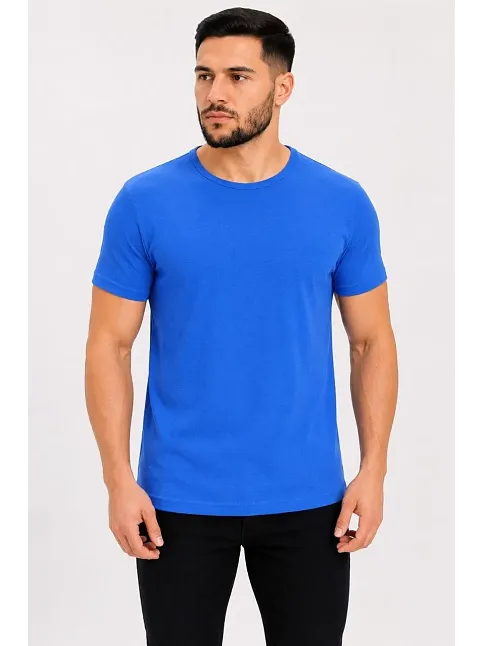 Erkek Basic Tişört Bisiklet Yaka Kısa Kol Günlük Yazlık Slim Fit T-shirt - Saks Mavisi Erkek Basic Tişört Bisiklet Yaka Kısa Kol Günlük Yazlık Slim Fit T-shirt - Saks Mavisi