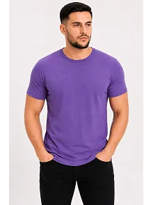 Erkek Basic Tişört Bisiklet Yaka Kısa Kol Günlük Yazlık Slim Fit T-shirt - Mor