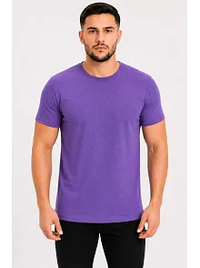 Erkek Basic Tişört Bisiklet Yaka Kısa Kol Günlük Yazlık Slim Fit T-shirt - Mor