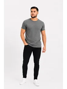Erkek Basic Tişört Bisiklet Yaka Kısa Kol Günlük Yazlık Slim Fit T-shirt - Antrasit