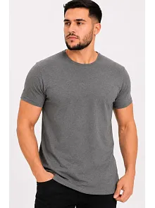 Erkek Basic Tişört Bisiklet Yaka Kısa Kol Günlük Yazlık Slim Fit T-shirt - Antrasit