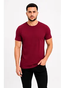 Erkek Basic Tişört Bisiklet Yaka Kısa Kol Günlük Yazlık Slim Fit T-shirt - Bordo