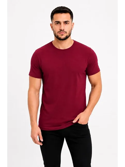 Erkek Basic Tişört Bisiklet Yaka Kısa Kol Günlük Yazlık Slim Fit T-shirt - Bordo Erkek Basic Tişört Bisiklet Yaka Kısa Kol Günlük Yazlık Slim Fit T-shirt - Bordo