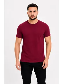 Erkek Basic Tişört Bisiklet Yaka Kısa Kol Günlük Yazlık Slim Fit T-shirt - Bordo