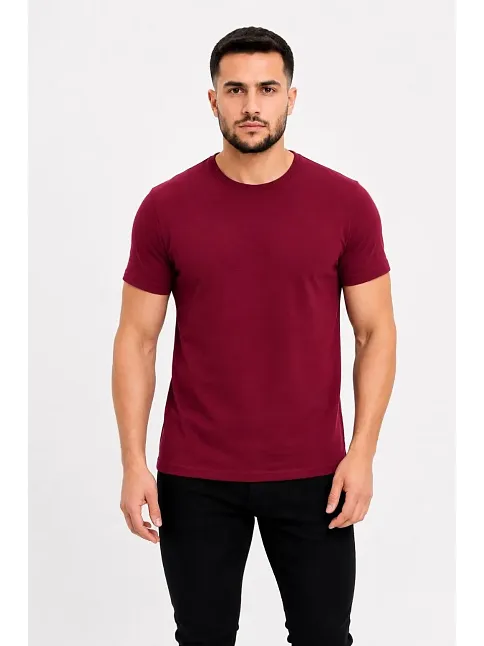 Erkek Basic Tişört Bisiklet Yaka Kısa Kol Günlük Yazlık Slim Fit T-shirt - Bordo Erkek Basic Tişört Bisiklet Yaka Kısa Kol Günlük Yazlık Slim Fit T-shirt - Bordo