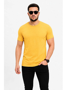 Erkek Basic Tişört Bisiklet Yaka Kısa Kol Günlük Yazlık Slim Fit T-shirt - Sarı