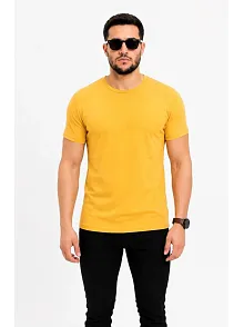 Erkek Basic Tişört Bisiklet Yaka Kısa Kol Günlük Yazlık Slim Fit T-shirt - Sarı
