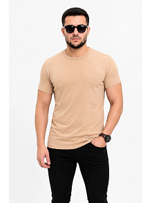 Erkek Basic Tişört Bisiklet Yaka Kısa Kol Günlük Yazlık Slim Fit T-shirt - Bej