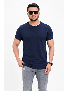 Erkek Basic Tişört Bisiklet Yaka Kısa Kol Günlük Yazlık Slim Fit T-shirt - Lacivert