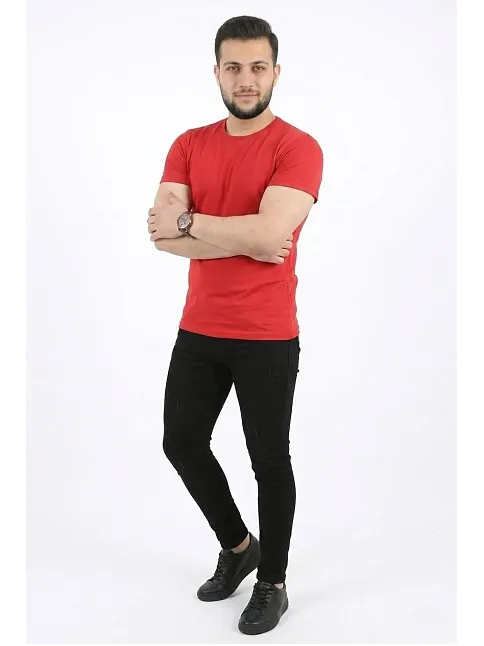 Erkek Basic Tişört Bisiklet Yaka Kısa Kol Günlük Yazlık Slim Fit T-shirt - Kırmızı Erkek Basic Tişört Bisiklet Yaka Kısa Kol Günlük Yazlık Slim Fit T-shirt - Kırmızı