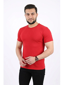 Erkek Basic Tişört Bisiklet Yaka Kısa Kol Günlük Yazlık Slim Fit T-shirt - Kırmızı