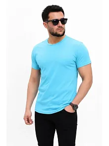 Erkek Basic Tişört Bisiklet Yaka Kısa Kol Günlük Yazlık Slim Fit T-shirt - Açık Mavi