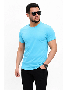 Erkek Basic Tişört Bisiklet Yaka Kısa Kol Günlük Yazlık Slim Fit T-shirt - Açık Mavi