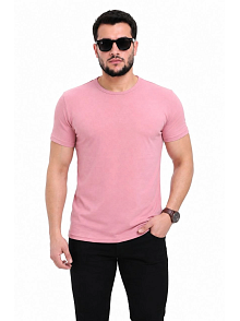 Erkek Basic Tişört Bisiklet Yaka Kısa Kol Günlük Yazlık Slim Fit T-shirt - Pembe