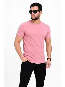 Erkek Basic Tişört Bisiklet Yaka Kısa Kol Günlük Yazlık Slim Fit T-shirt - Pembe