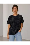 Kadın Yıkamalı Washed Effect Tişört Bisiklet Yaka Sokak Stil Kısa Kol T-shirt - Siyah Kadın Yıkamalı Washed Effect Tişört Bisiklet Yaka Sokak Stil Kısa Kol T-shirt - Siyah