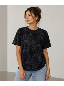 Kadın Yıkamalı Washed Effect Tişört Bisiklet Yaka Sokak Stil Kısa Kol T-shirt - Siyah Kadın Yıkamalı Washed Effect Tişört Bisiklet Yaka Sokak Stil Kısa Kol T-shirt - Siyah