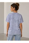 Kadın Yıkamalı Washed Effect Tişört Bisiklet Yaka Sokak Stil Kısa Kol T-shirt - Gri