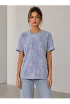Kadın Yıkamalı Washed Effect Tişört Bisiklet Yaka Sokak Stil Kısa Kol T-shirt - Gri