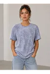 Kadın Yıkamalı Washed Effect Tişört Bisiklet Yaka Sokak Stil Kısa Kol T-shirt - Gri