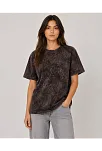Kadın Yıkamalı Washed Effect Tişört Bisiklet Yaka Sokak Stil Kısa Kol T-shirt - Siyah