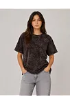 Kadın Yıkamalı Washed Effect Tişört Bisiklet Yaka Sokak Stil Kısa Kol T-shirt - Siyah