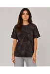 Kadın Yıkamalı Washed Effect Tişört Bisiklet Yaka Sokak Stil Kısa Kol T-shirt - Siyah