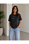 Kadın Batik Desenli Tişört Bisiklet Yaka Kısa Kol Regular Fit T-shirt - Siyah Kadın Batik Desenli Tişört Bisiklet Yaka Kısa Kol Regular Fit T-shirt - Siyah
