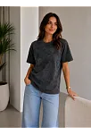 Kadın Batik Desenli Tişört Bisiklet Yaka Kısa Kol Regular Fit T-shirt - Siyah Kadın Batik Desenli Tişört Bisiklet Yaka Kısa Kol Regular Fit T-shirt - Siyah