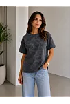 Kadın Batik Desenli Tişört Bisiklet Yaka Kısa Kol Regular Fit T-shirt - Siyah Kadın Batik Desenli Tişört Bisiklet Yaka Kısa Kol Regular Fit T-shirt - Siyah