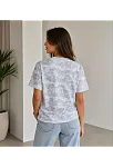 Kadın Batik Desenli Tişört Bisiklet Yaka Kısa Kol Regular Fit T-shirt - Gri Kadın Batik Desenli Tişört Bisiklet Yaka Kısa Kol Regular Fit T-shirt - Gri