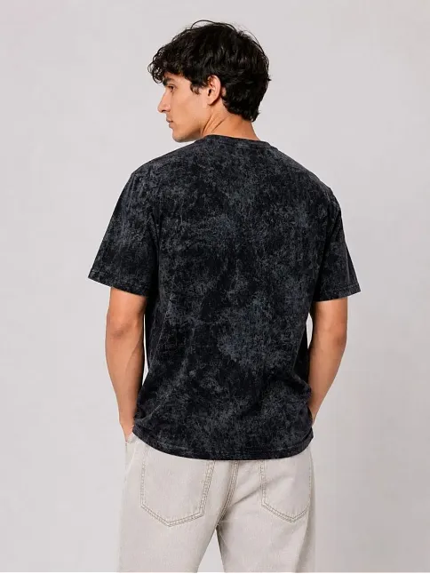 Erkek Yıkamalı Washed Effect Tişört Bisiklet Yaka Sokak Stil Kısa Kol T-shirt - Siyah Erkek Yıkamalı Washed Effect Tişört Bisiklet Yaka Sokak Stil Kısa Kol T-shirt - Siyah