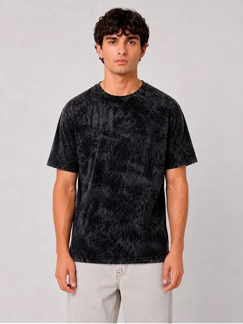 Erkek Yıkamalı Washed Effect Tişört Bisiklet Yaka Sokak Stil Kısa Kol T-shirt - Siyah Erkek Yıkamalı Washed Effect Tişört Bisiklet Yaka Sokak Stil Kısa Kol T-shirt - Siyah