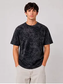 Erkek Yıkamalı Washed Effect Tişört Bisiklet Yaka Sokak Stil Kısa Kol T-shirt - Siyah Erkek Yıkamalı Washed Effect Tişört Bisiklet Yaka Sokak Stil Kısa Kol T-shirt - Siyah