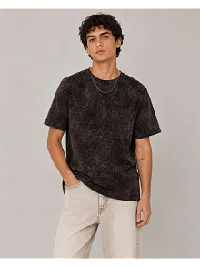 Erkek Yıkamalı Washed Effect Tişört Bisiklet Yaka Sokak Stil Kısa Kol T-shirt - Füme Erkek Yıkamalı Washed Effect Tişört Bisiklet Yaka Sokak Stil Kısa Kol T-shirt - Füme