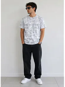 Erkek Batik Desenli Tişört Bisiklet Yaka Kısa Kol Regular Fit T-shirt - Gri