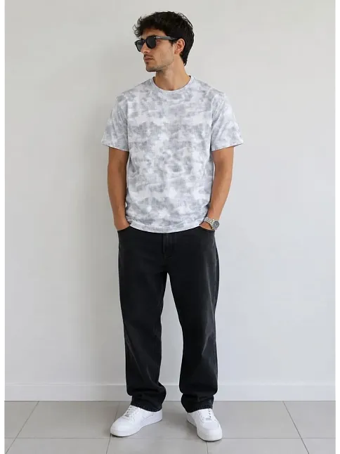 Erkek Batik Desenli Tişört Bisiklet Yaka Kısa Kol Regular Fit T-shirt - Gri Erkek Batik Desenli Tişört Bisiklet Yaka Kısa Kol Regular Fit T-shirt - Gri