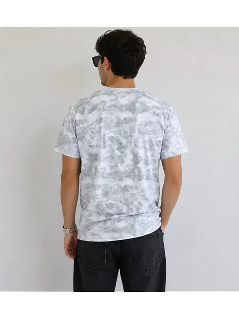 Erkek Batik Desenli Tişört Bisiklet Yaka Kısa Kol Regular Fit T-shirt - Gri Erkek Batik Desenli Tişört Bisiklet Yaka Kısa Kol Regular Fit T-shirt - Gri