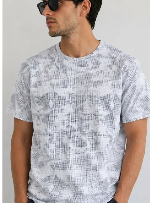 Erkek Batik Desenli Tişört Bisiklet Yaka Kısa Kol Regular Fit T-shirt - Gri Erkek Batik Desenli Tişört Bisiklet Yaka Kısa Kol Regular Fit T-shirt - Gri