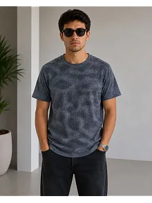 Erkek Batik Desenli Tişört Bisiklet Yaka Kısa Kol Regular Fit T-shirt - Füme