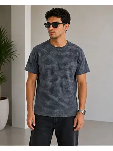 Erkek Batik Desenli Tişört Bisiklet Yaka Kısa Kol Regular Fit T-shirt - Füme