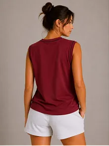 Kadın Kontrast Biyeli Kolsuz Atlet Bisiklet Yaka Yazlık Basic Atlet - Bordo Kadın Kontrast Biyeli Kolsuz Atlet Bisiklet Yaka Yazlık Basic Atlet - Bordo