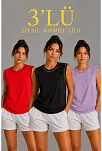 Kadın 3’lü Kolsuz Sporcu Atlet Seti Yazlık Bisiklet Yaka - Siyah, Kırmızı, Lila Kadın 3’lü Kolsuz Sporcu Atlet Seti Yazlık Bisiklet Yaka - Siyah, Kırmızı, Lila