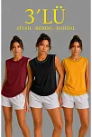 Kadın 3’lü Kolsuz Sporcu Atlet Seti Yazlık Bisiklet Yaka - Siyah, Bordo, Hardal