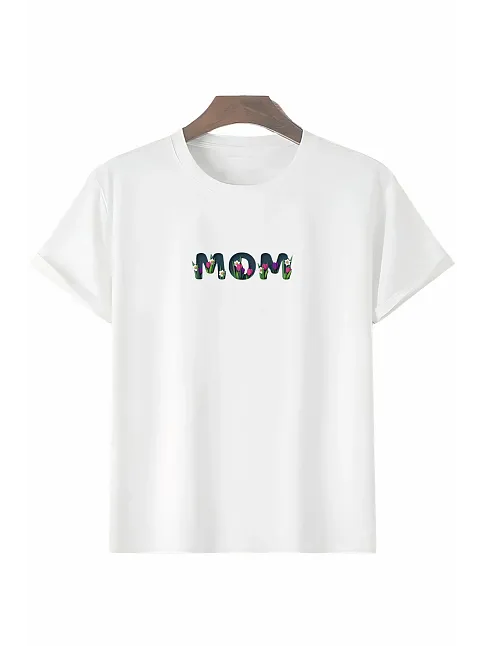 Anneler Günü Hediye Mom Çiçek Baskılı Oversize Bisiklet Yaka T-shirt - Beyaz Anneler Günü Hediye Mom Çiçek Baskılı Oversize Bisiklet Yaka T-shirt - Beyaz
