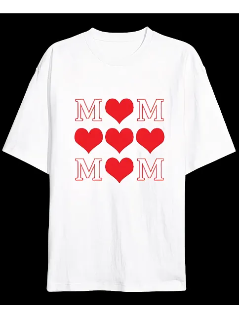 Anneler Günü Hediye Mom Kalp Baskılı Oversize Bisiklet Yaka T-shirt - Beyaz Anneler Günü Hediye Mom Kalp Baskılı Oversize Bisiklet Yaka T-shirt - Beyaz