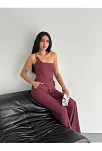 Asimetrik Crop Pantalon İkili Takım - Gül Kurusu