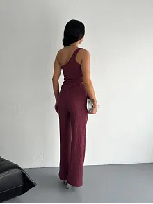 Asimetrik Crop Pantalon İkili Takım - Gül Kurusu