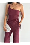 Asimetrik Crop Pantalon İkili Takım - Gül Kurusu