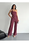 Asimetrik Crop Pantalon İkili Takım - Gül Kurusu